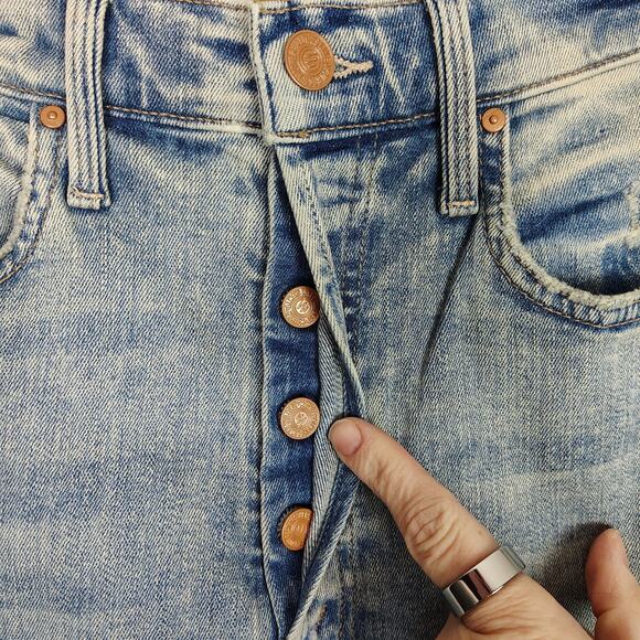 MOTHER The Tripper Jeans Cut Flowers Blue Distressed Denim Size 26 - Picture 13 of 16